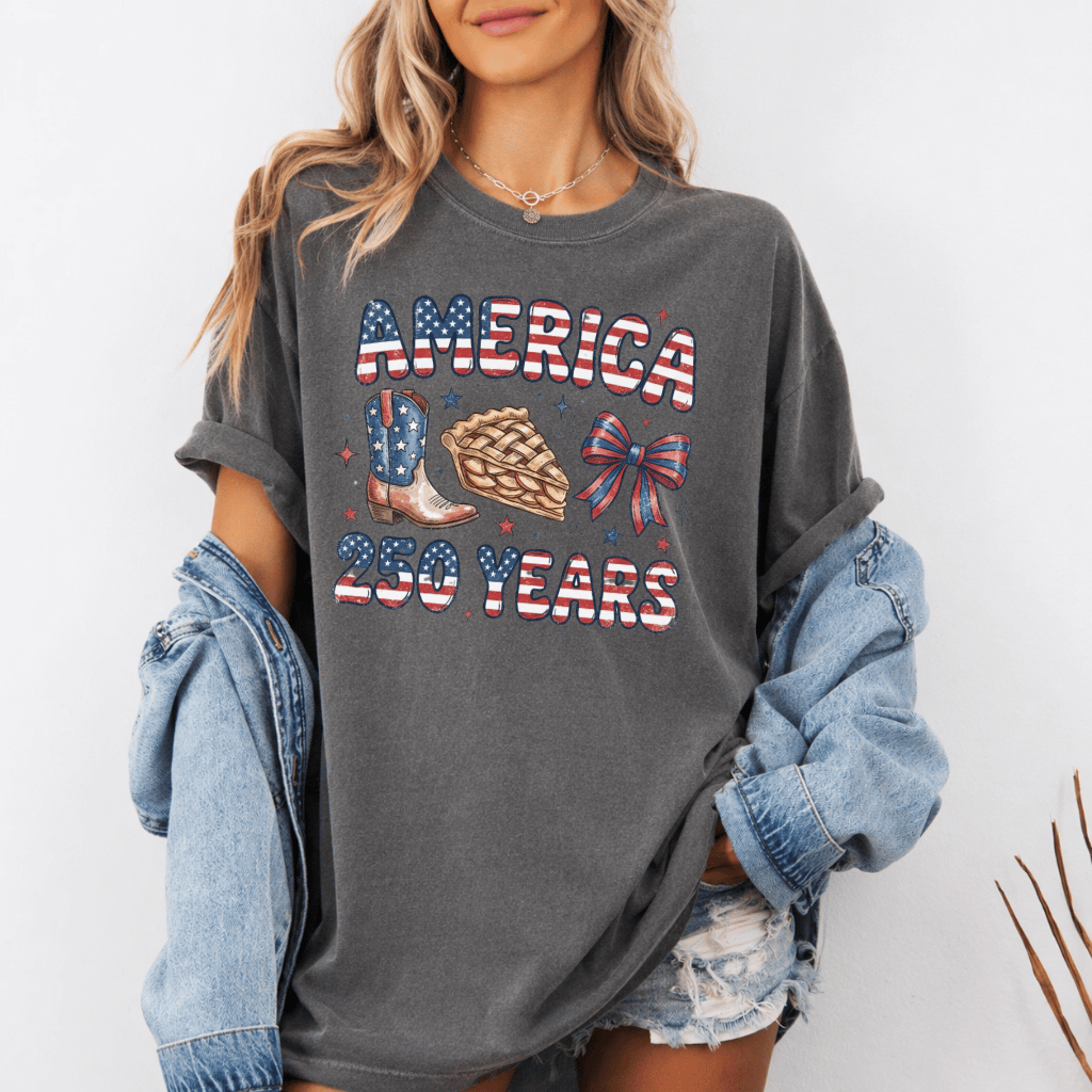 Patriotic Coquette Bow Comfort Colors Shirt – America 250 Years 4th of July Gift for Her, Country Tee - lifestyle view